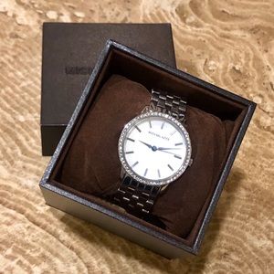 Michael Kors Silver Watch Pearl Face Crystals